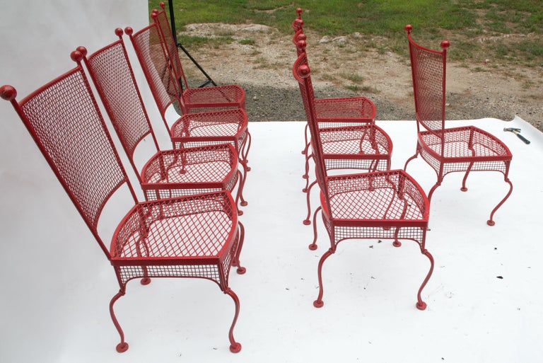 Set of Eight Red Mid Century Woodard Metal Dining Chairs For Sale 6