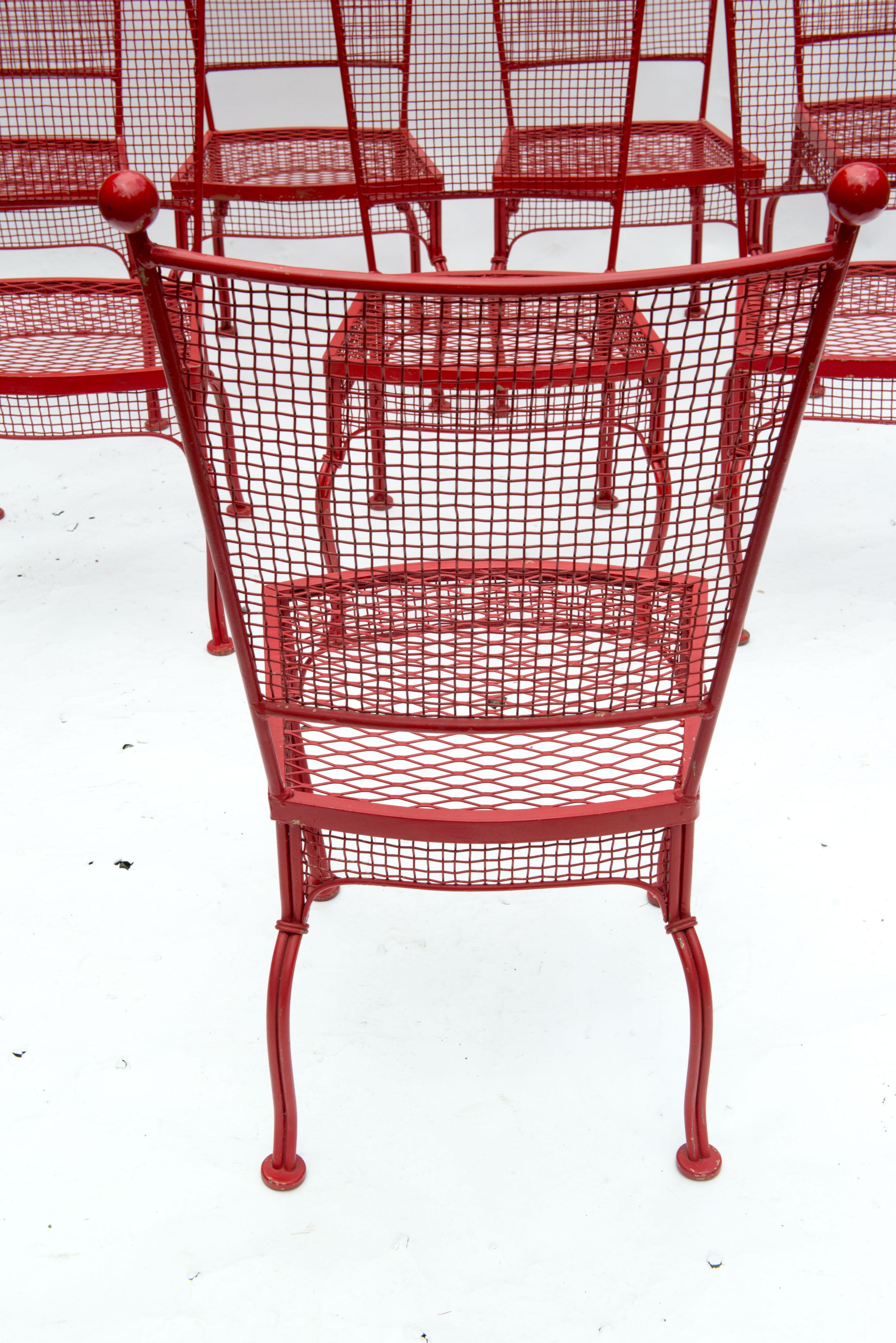 Set of Eight Red Mid Century Woodard Metal Dining Chairs For Sale 7