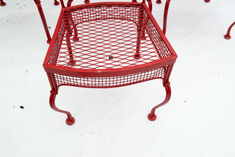 American Set of Eight Red Mid Century Woodard Metal Dining Chairs For Sale