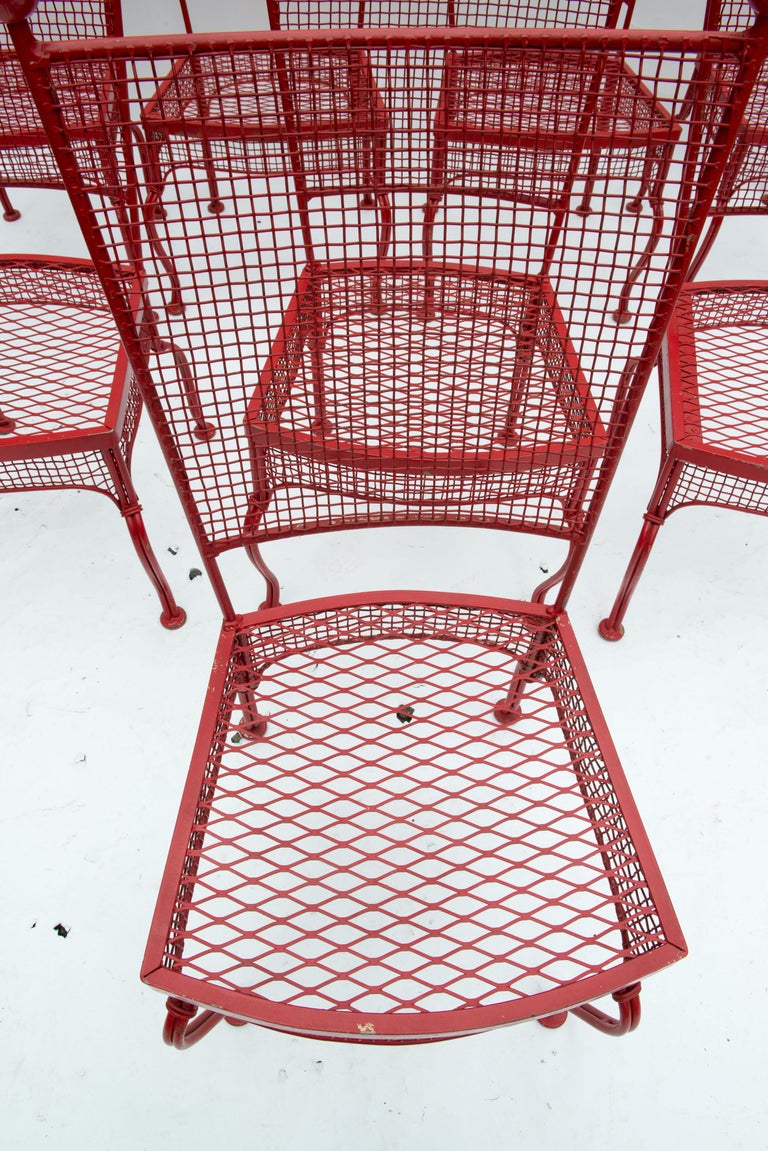 Set of Eight Red Mid Century Woodard Metal Dining Chairs For Sale 1