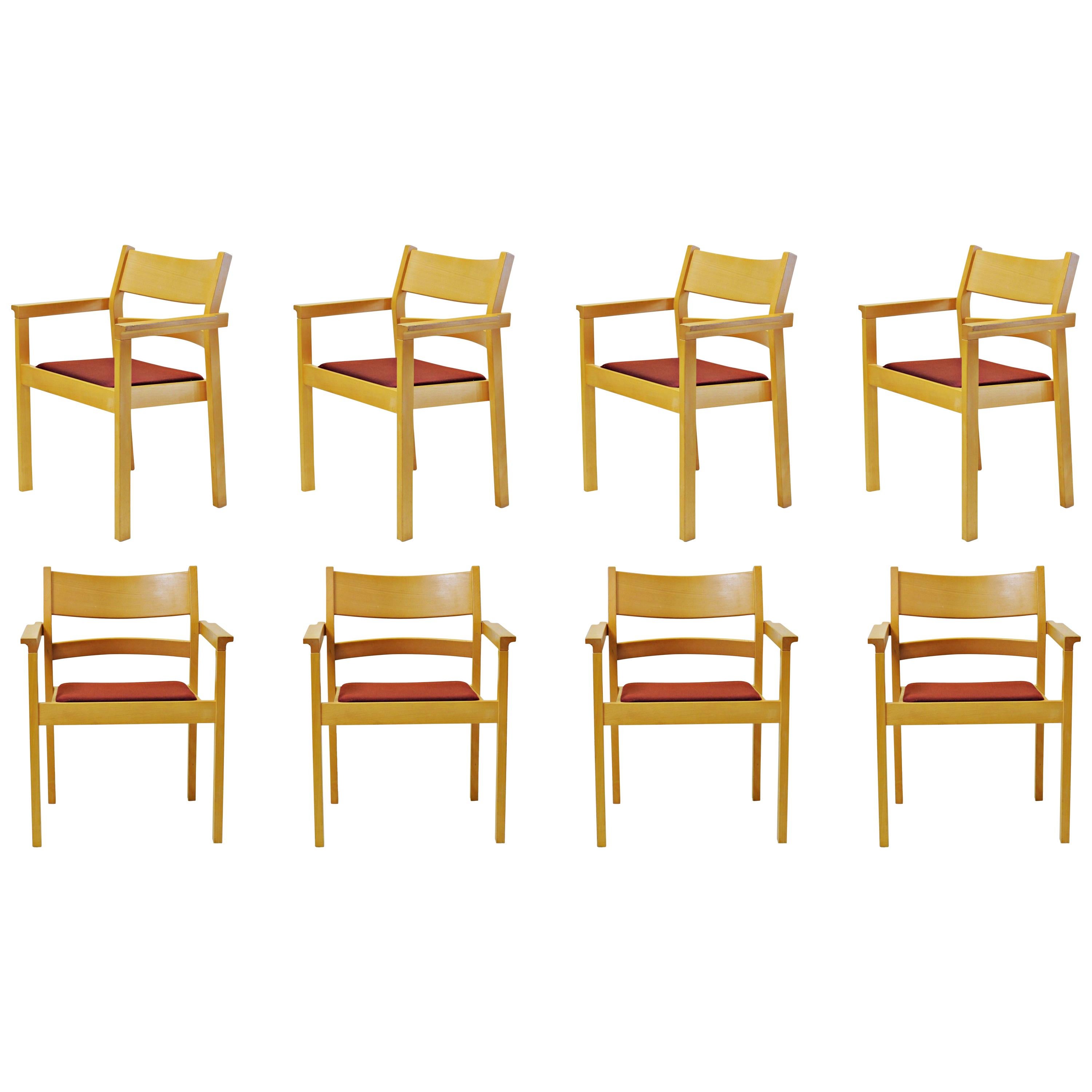 Set of Eight Refinished Hans J. Wegner Armchairs in Beech, Choice of Upholstery