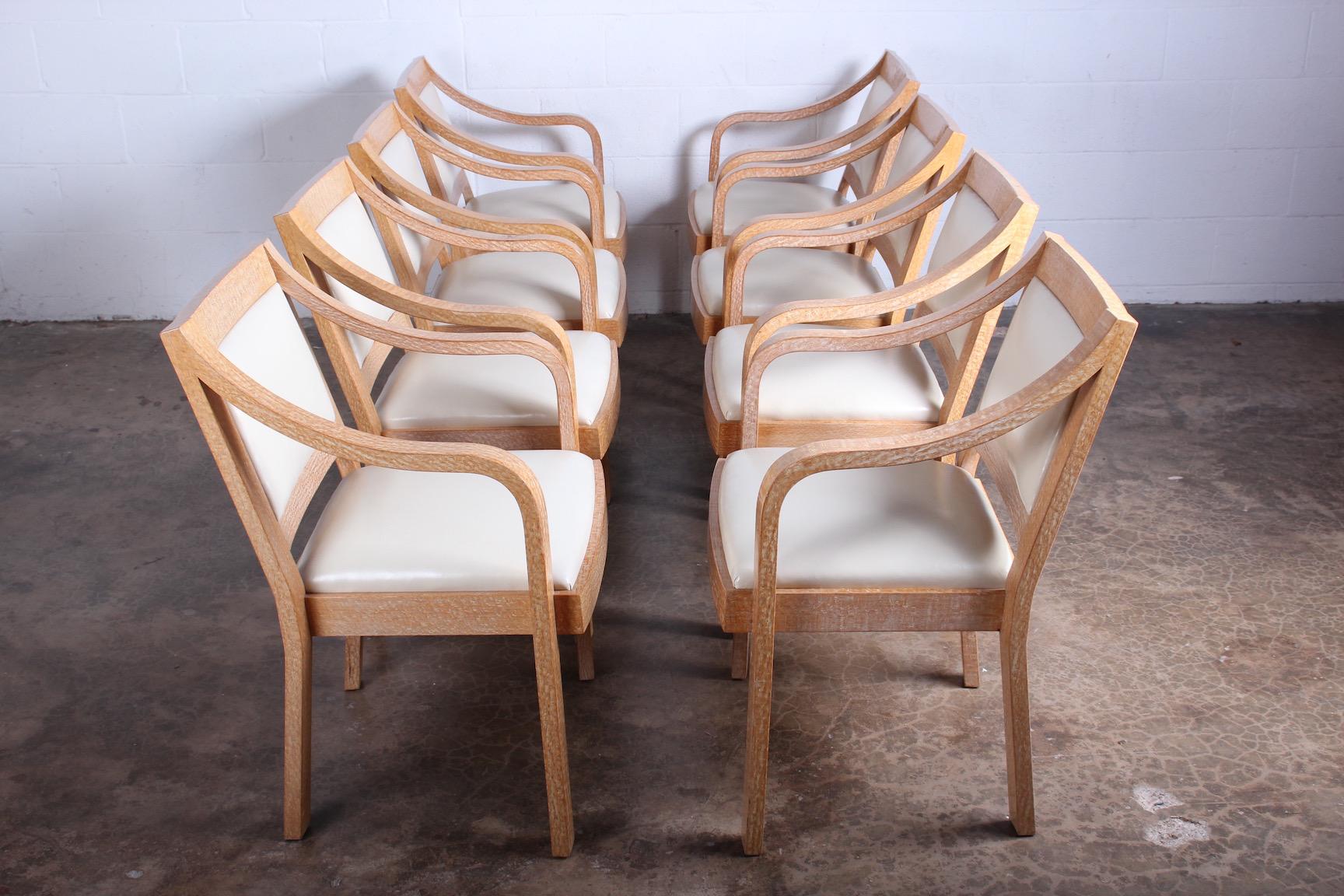 Cuir Ensemble de huit fauteuils « Regency » en bois de dentelle de Karl Springer en vente