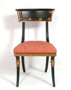 Set of Eight Regency Black Lacquer & Gilt Klismos Dining Chairs
