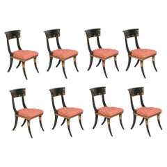 Set of Eight Regency Black Lacquer & Gilt Klismos Dining Chairs
