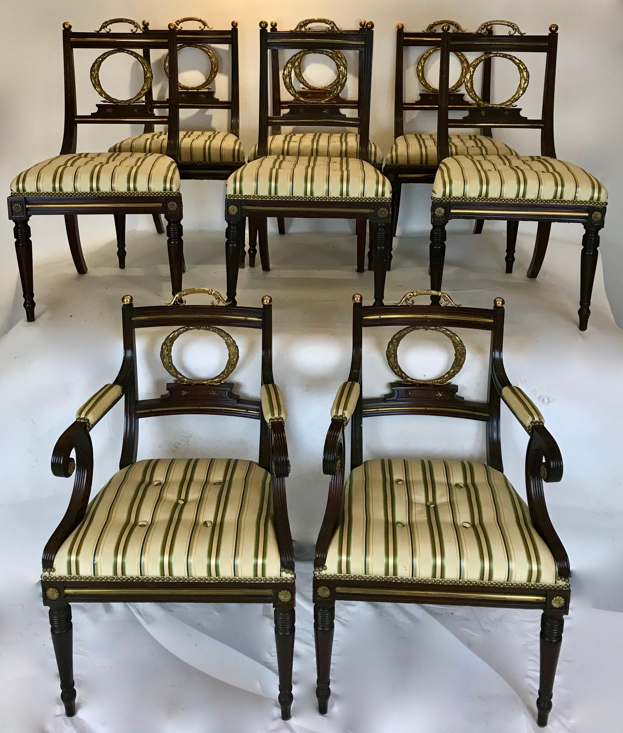 Set of Eight Regency Bronze Mounted Mahogany Dining Chairs For Sale 5
