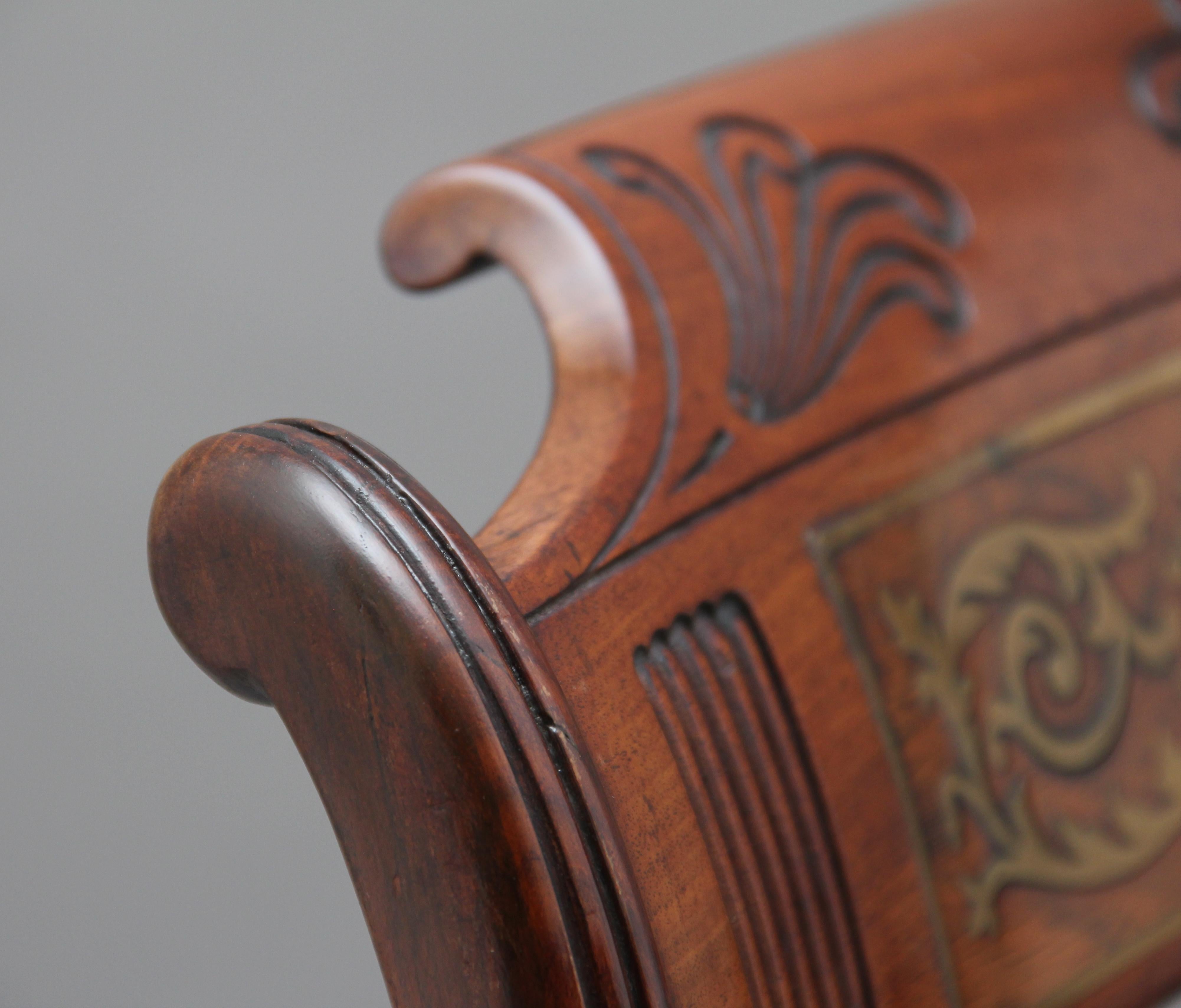 Set of Eight Regency Mahogany and Brass Inlaid Dining Chairs 6