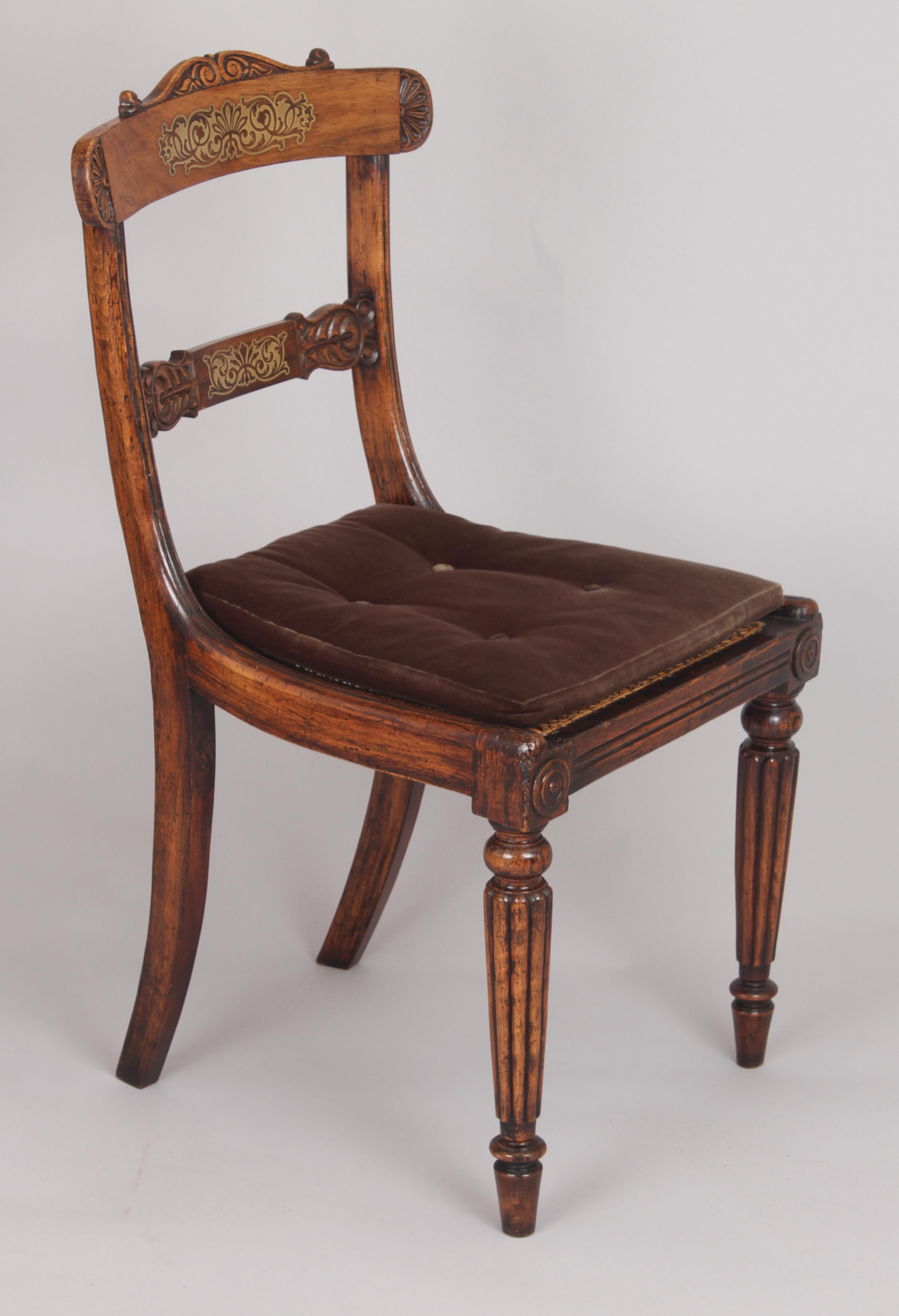 Set of Eight Regency Period Simulated Rosewood and Brass Inlaid Chairs (Englisch) im Angebot