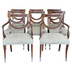 Set of Eight Regency Style Faux Rosewood and Gilt Dining Chairs