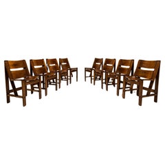 Set of Eight Regina Dining Chairs in Walnut by Officina Rivadossi, Italy 1968