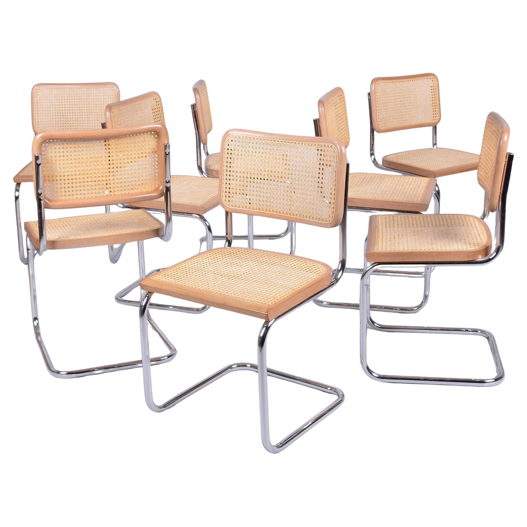 Set of Eight Restored Bauhaus Cesca Chairs, by M. Breuer, Chrome, Italy, 1980s in vendita