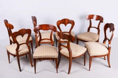 Set of Eight Restored Biedermeier Chairs, Walnut, Revived Polish, Austria, 1830s