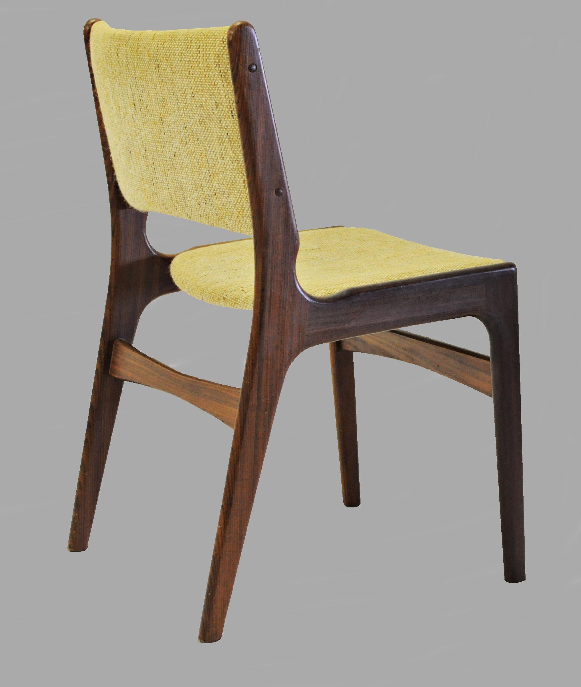 Wood Set of Eight Fully Restored Erik Buch Rosewood Dining Chairs, Custom Upholstery For Sale