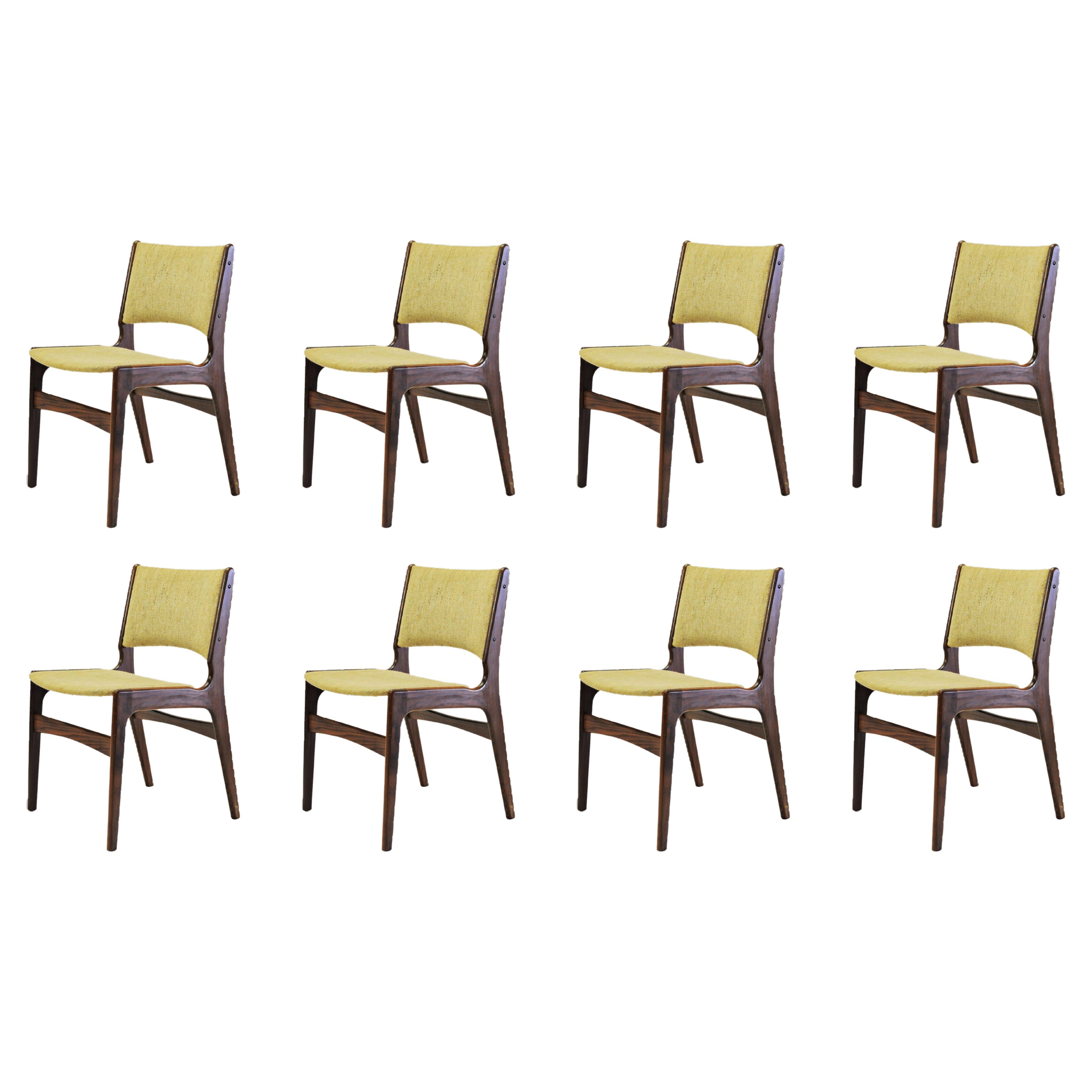Set of Eight Fully Restored Erik Buch Rosewood Dining Chairs, Custom Upholstery For Sale