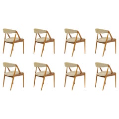 Set of Eight Restored Kai Kristiansen Dining Chairs in Oak, Inc. Reupholstery