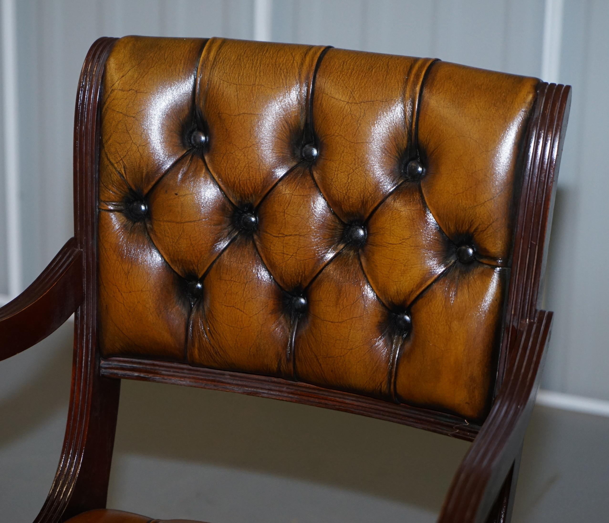 Set of Eight Restored Vintage Chesterfield Hardwood Brown Leather Dining Chairs 5