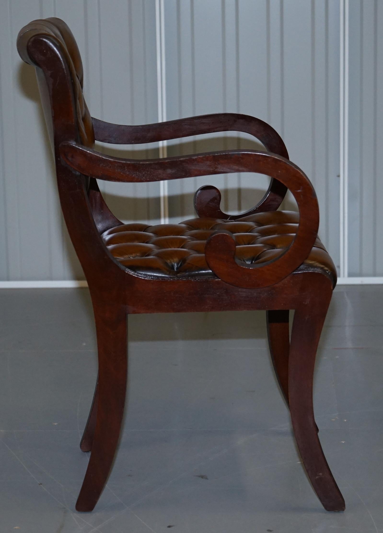 Set of Eight Restored Vintage Chesterfield Hardwood Brown Leather Dining Chairs 10