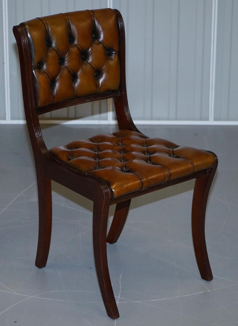 Set of Eight Restored Vintage Chesterfield Hardwood Brown Leather