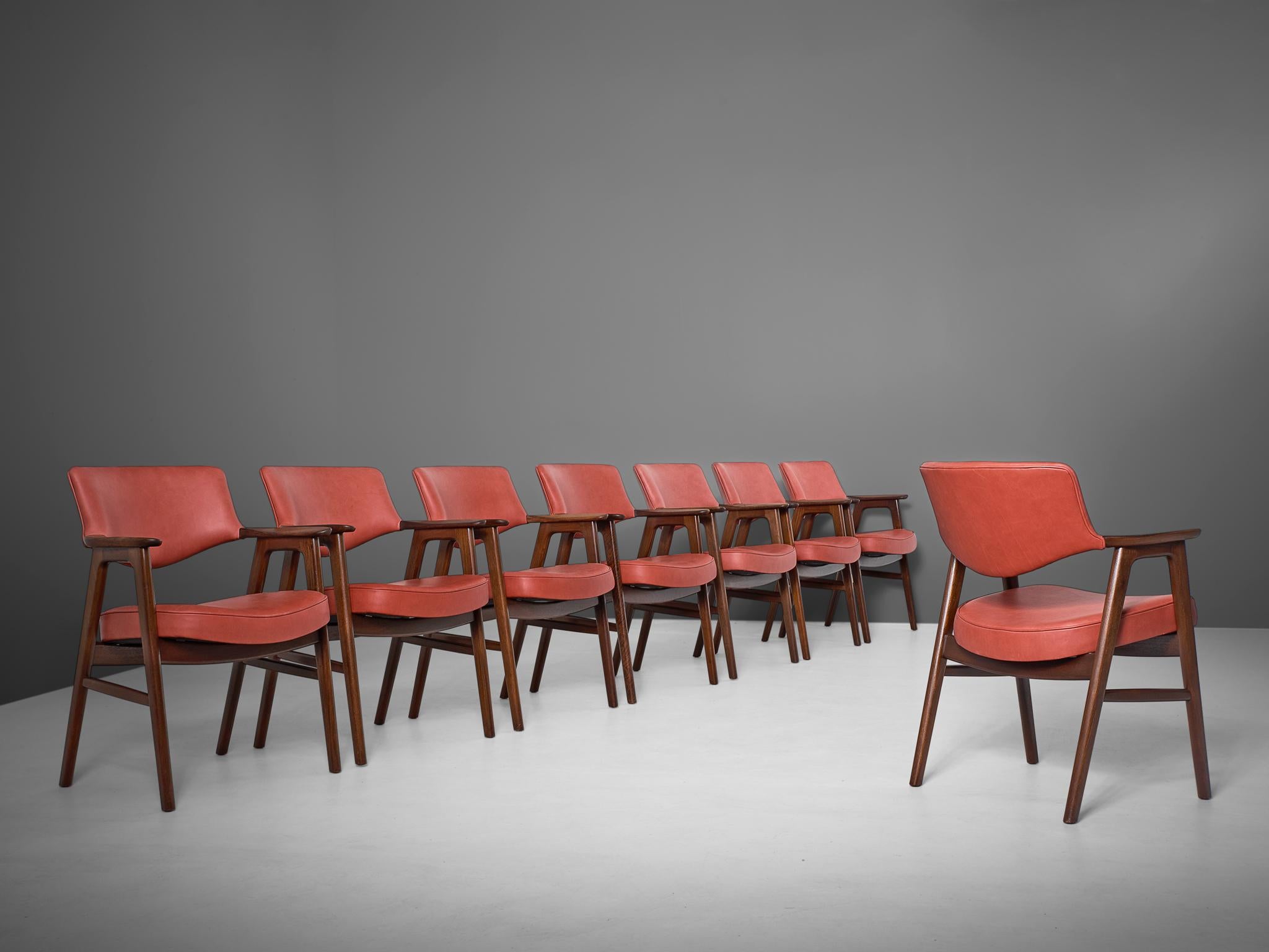 Set of Eight Reupholstered Armchairs in Rosewood (Skandinavische Moderne)