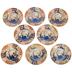 Antique Set of Eight Rock and Tree-Pattern Soup Plates Made in England, circa 1820