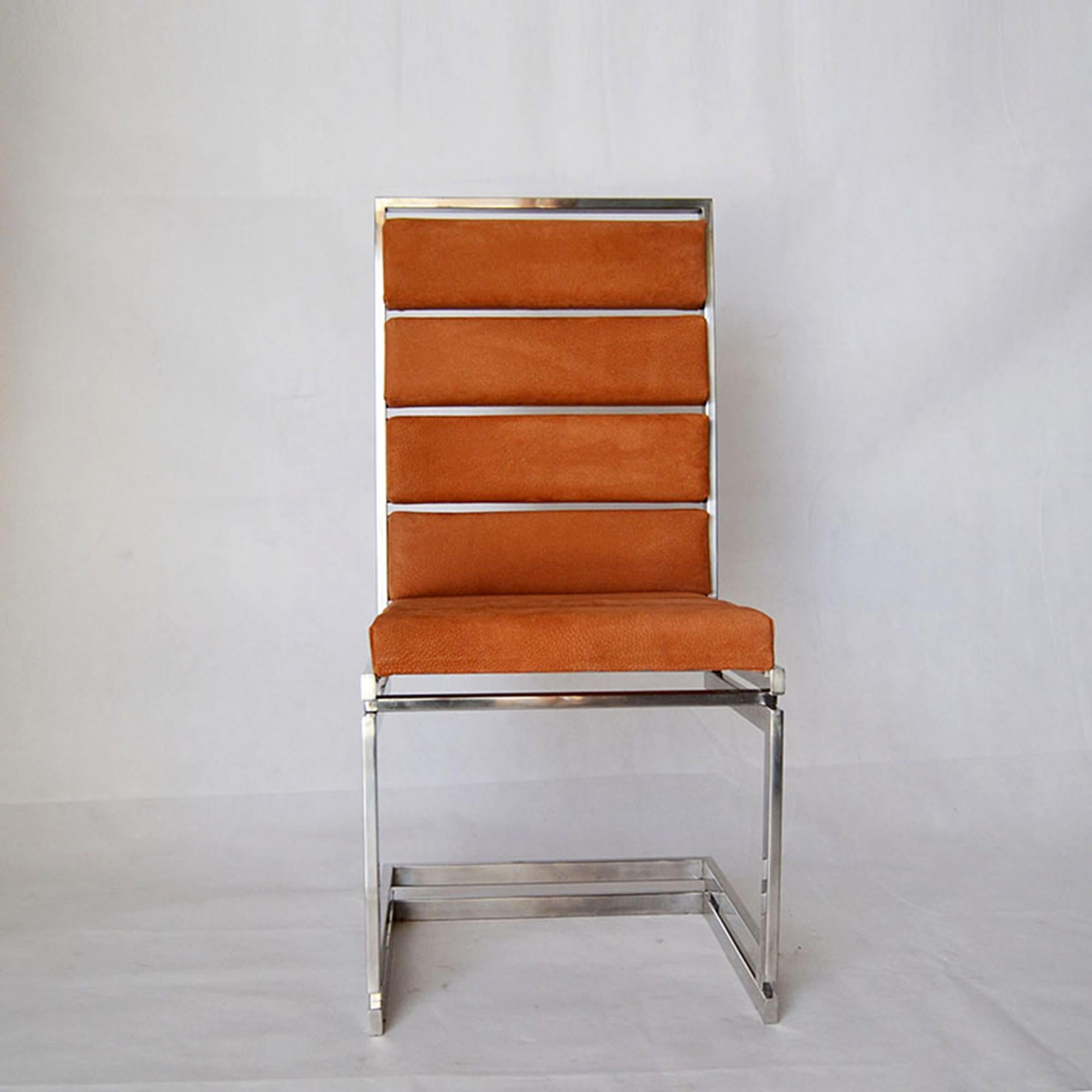 Mid-Century Modern Set of Eight Romeo Rega Chairs in Steel and Pekari Leather, 1972, Italy For Sale