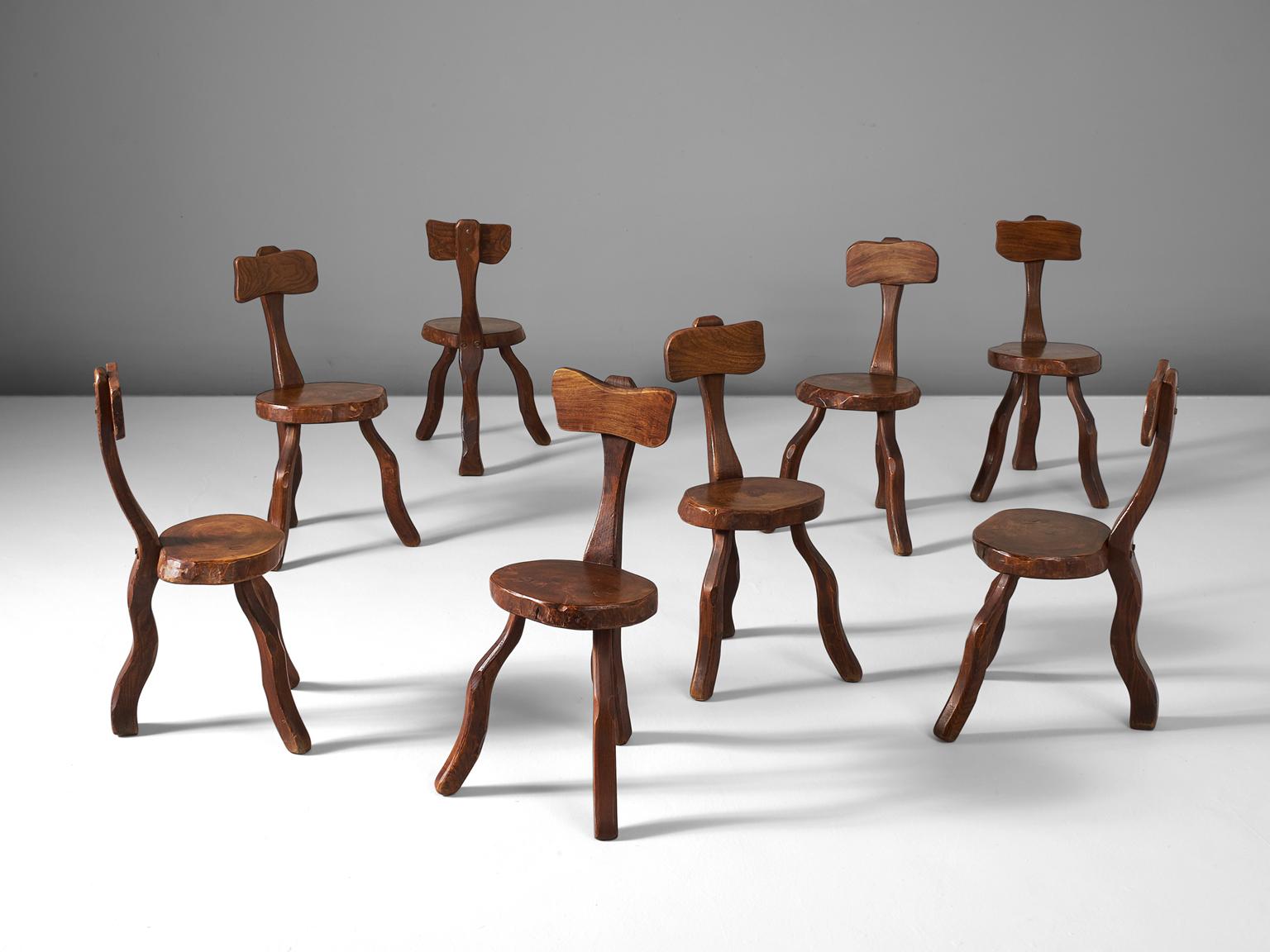 Mid-Century Modern Set of Eight Root Chairs in Solid Elm
