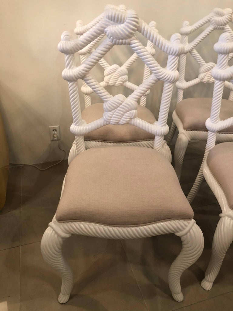 Kelly Wearstler Rope Wood Nautical Beach Side Dining Chairs White