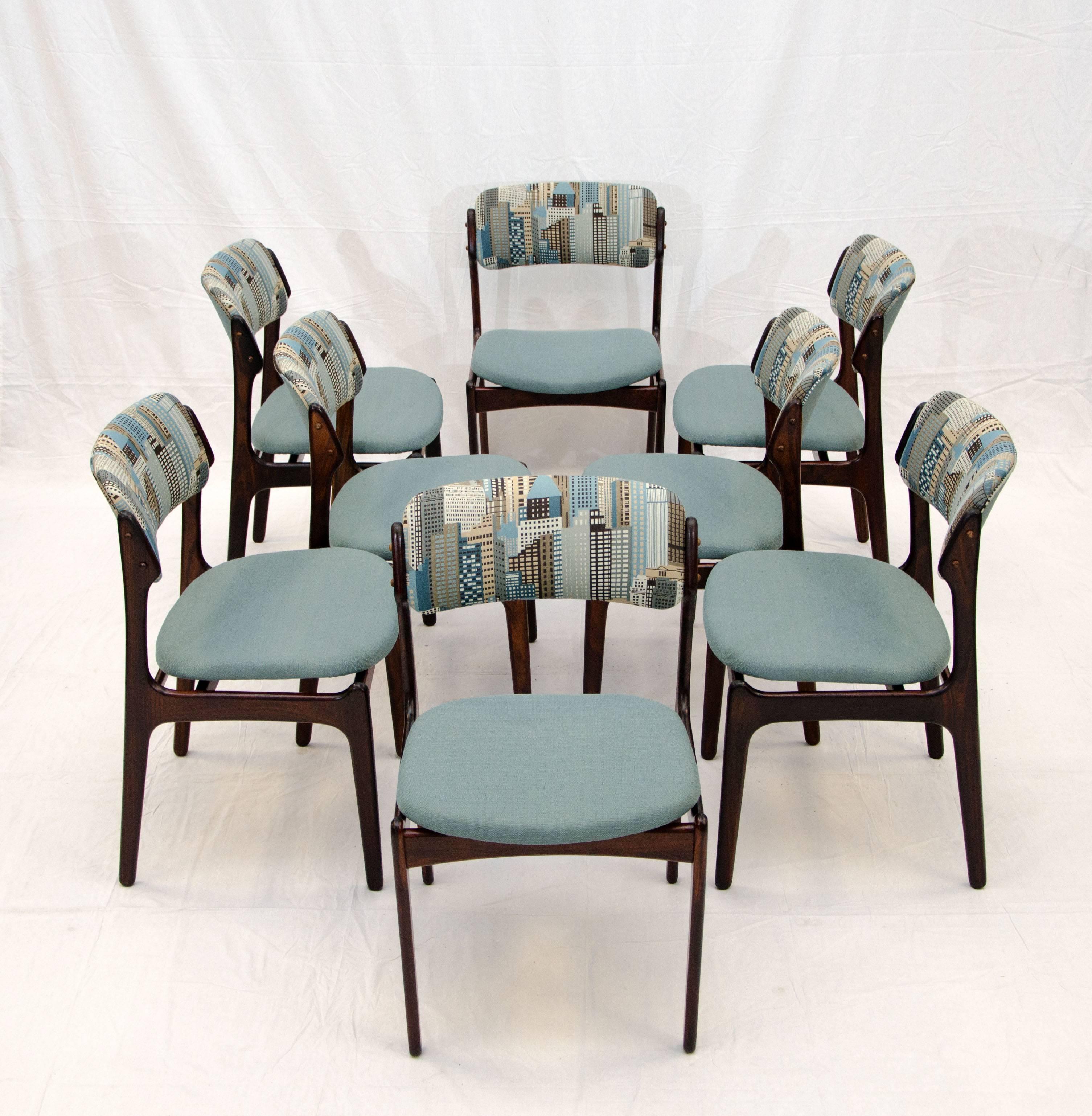 Danish Set of Eight Rosewood Dining Chairs by Erik Buck For Sale