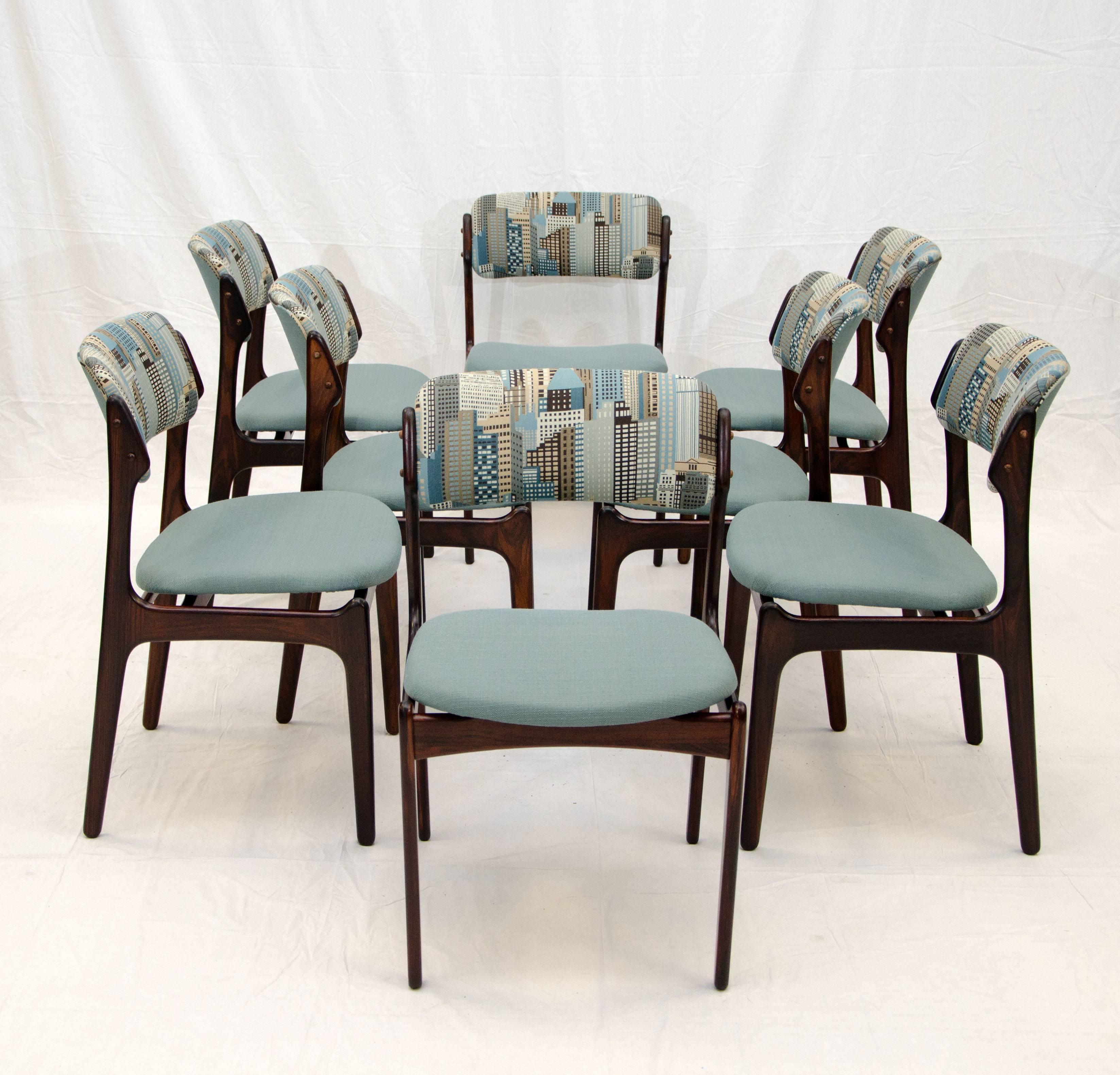 Set of Eight Rosewood Dining Chairs by Erik Buck In Excellent Condition For Sale In Crockett, CA
