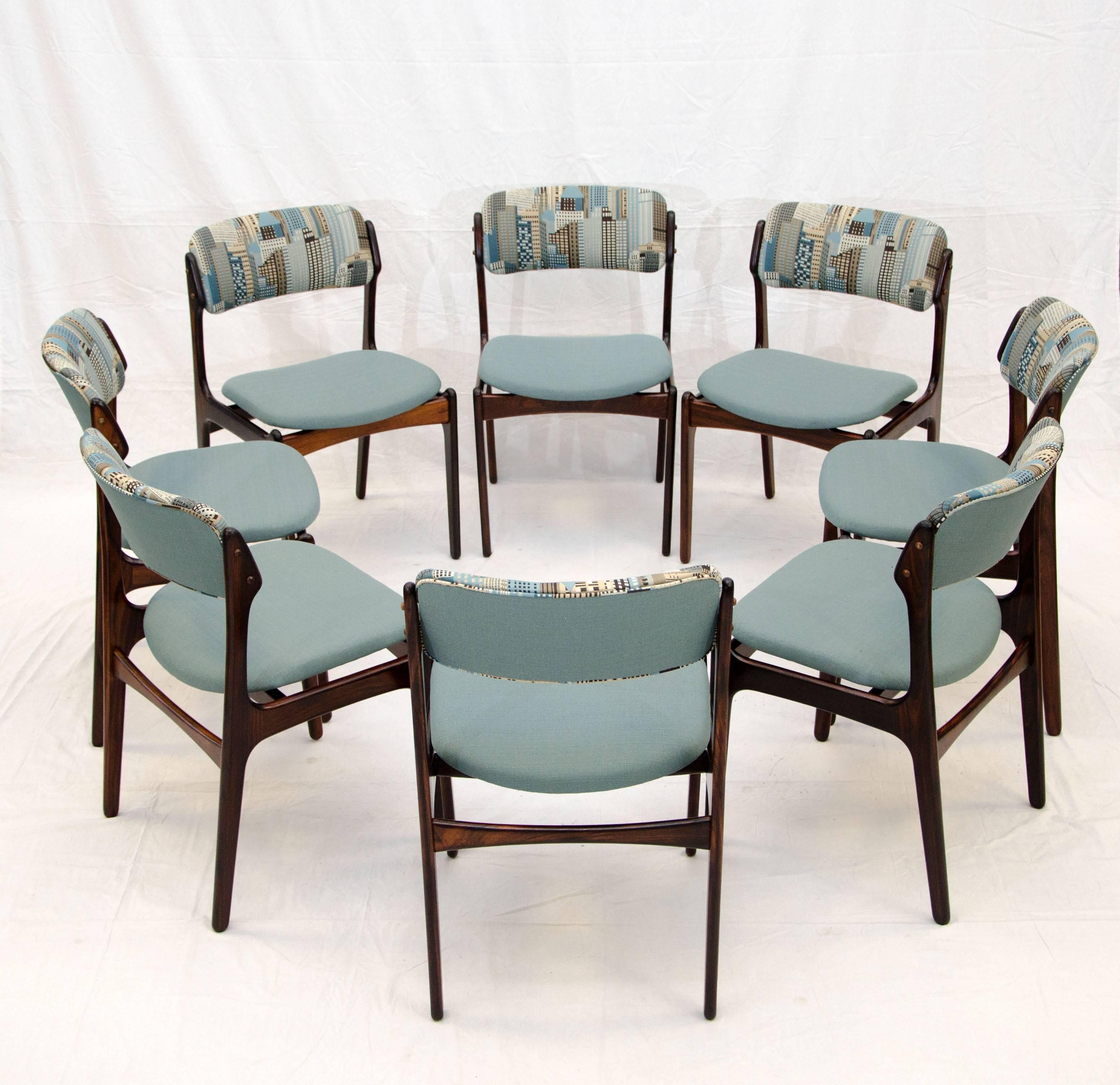 Set of Eight Rosewood Dining Chairs by Erik Buck For Sale 1