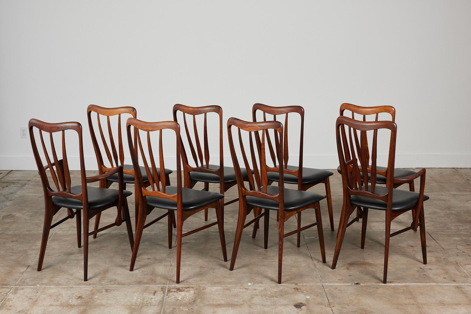 Mid-20th Century Set of Eight Rosewood Dining Chairs by Niels Koefoed for Koefoeds Hornslet
