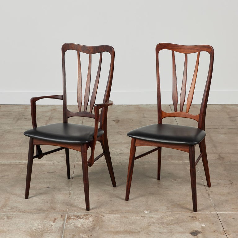 Naugahyde Set of Eight Rosewood Dining Chairs by Niels Koefoed for Koefoeds Hornslet For Sale