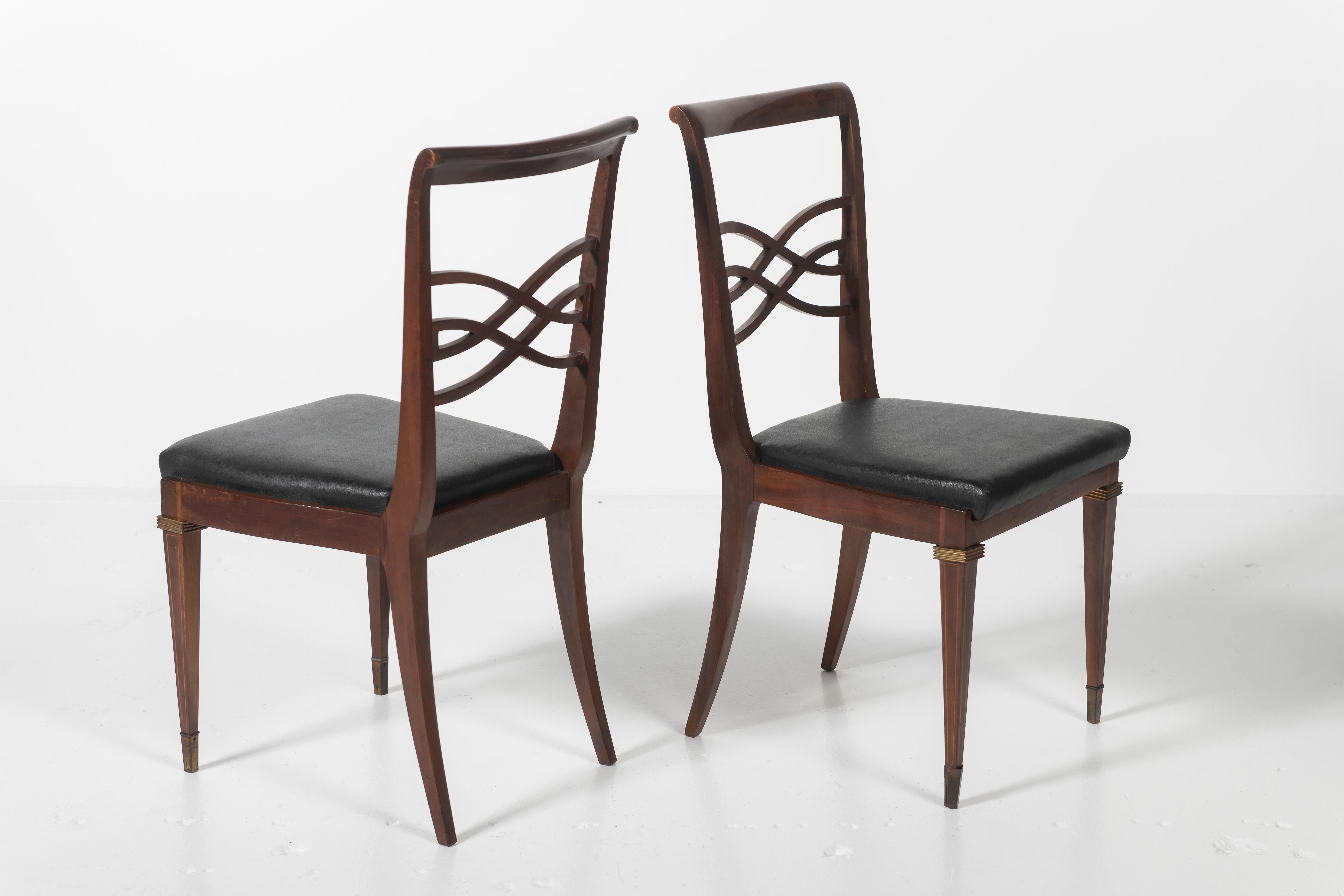 Set of Eight Rosewood Dining Chairs Covered in Vinyl with Brass Accents For Sale 2