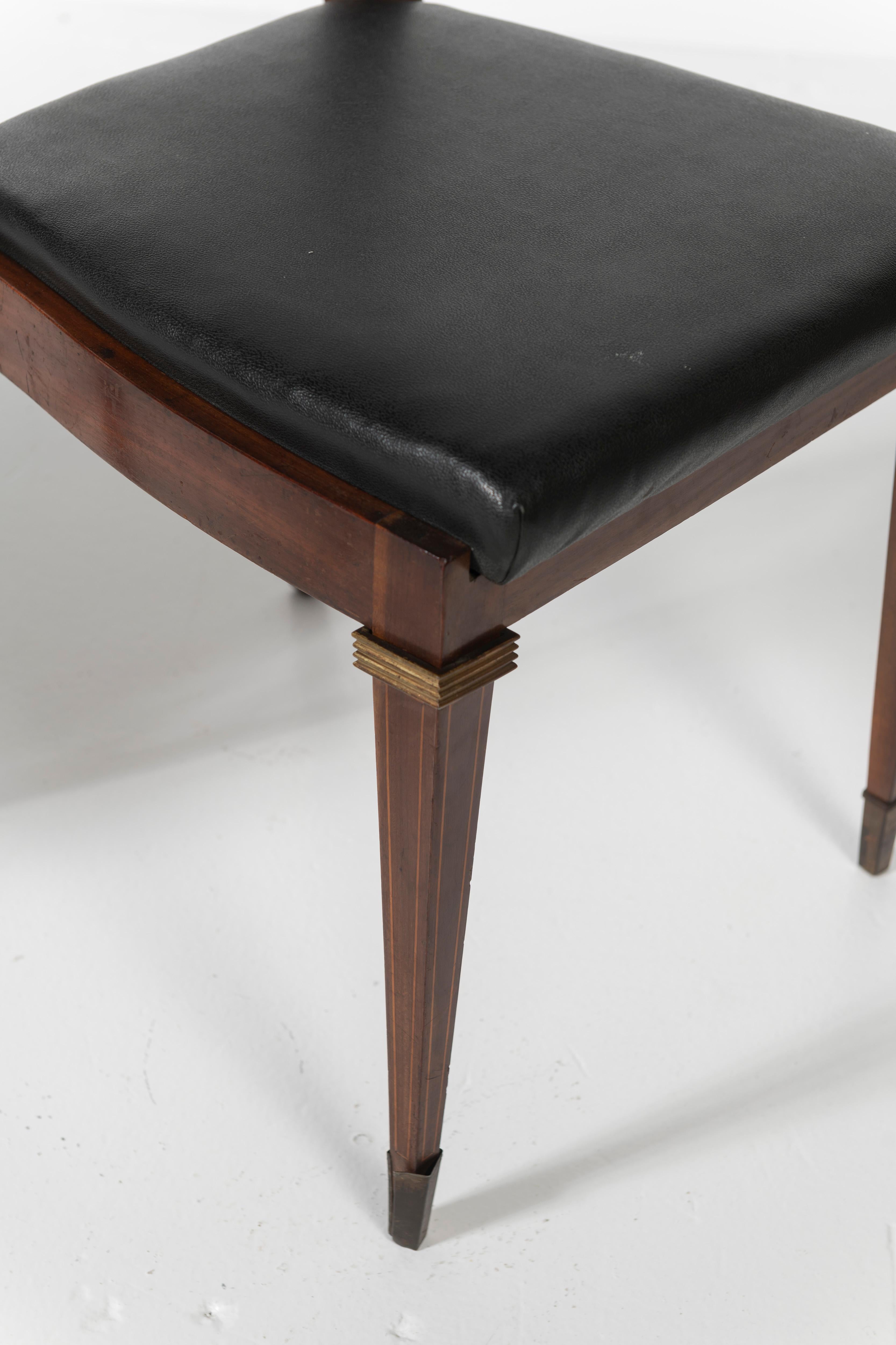 Set of Eight Rosewood Dining Chairs Covered in Vinyl with Brass Accents For Sale 3