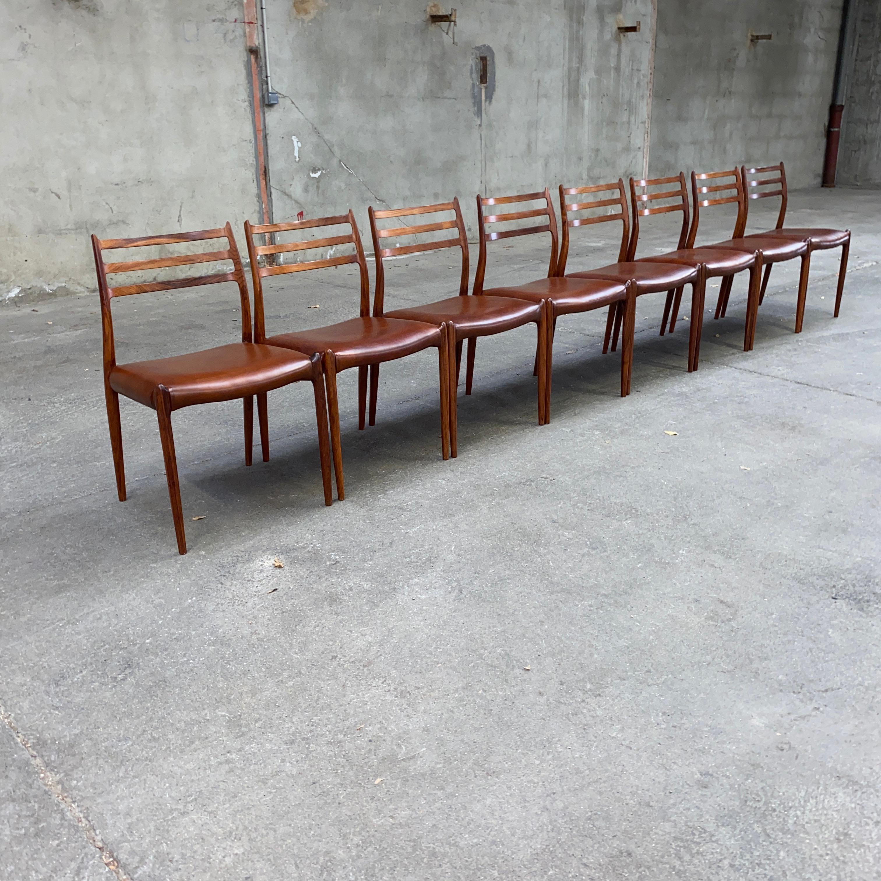 Danish Set of Eight Rosewood Dining Chairs Designed by Niels O. Moller for J.L. Moller