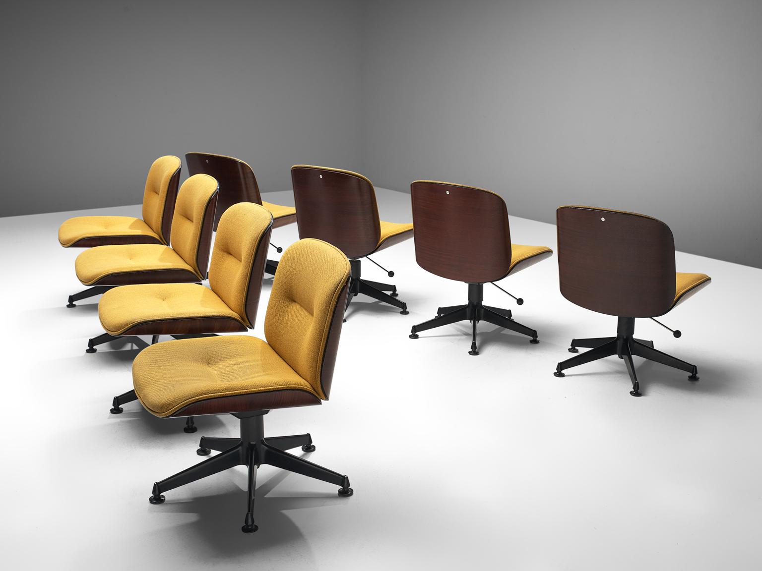 Italian Set of Eight Rosewood Swivel Chairs by Ico Parisi for MIM Roma