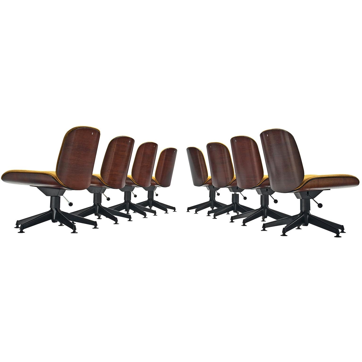 Set of Eight Rosewood Swivel Chairs by Ico Parisi for MIM Roma
