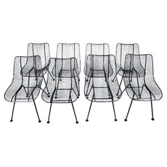 Set di otto sedie da pranzo nere Russell Woodard "Sculptura", anni '50