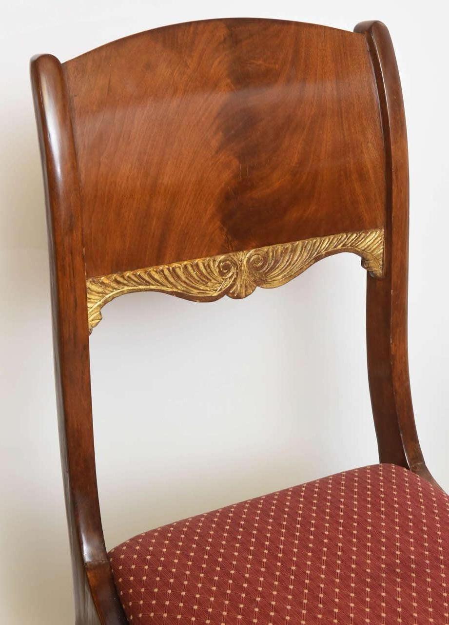 Set of Eight Russian Neoclassic Mahogany and Parcel-Gilt Dining Chairs In Excellent Condition For Sale In Hollywood, FL