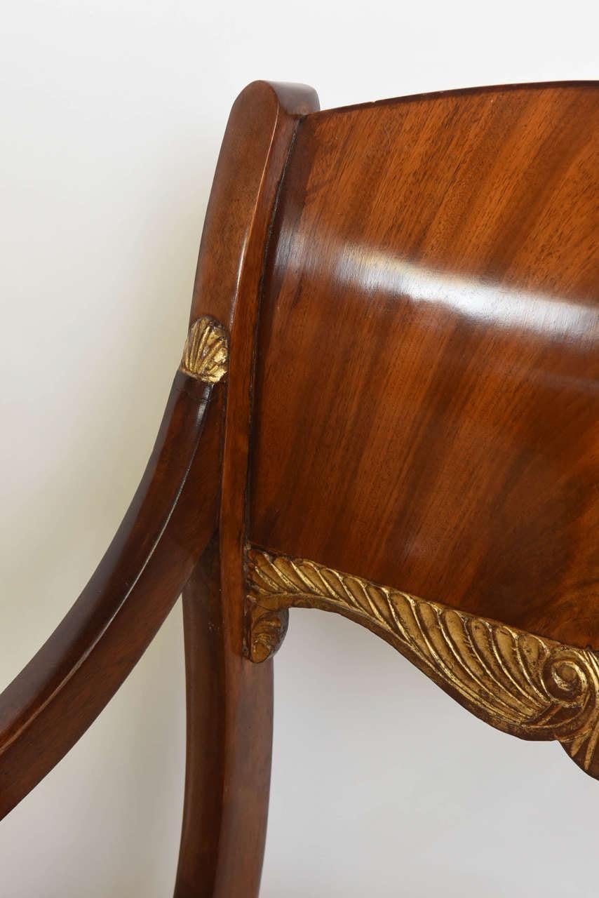19th Century Set of Eight Russian Neoclassic Mahogany and Parcel-Gilt Dining Chairs For Sale