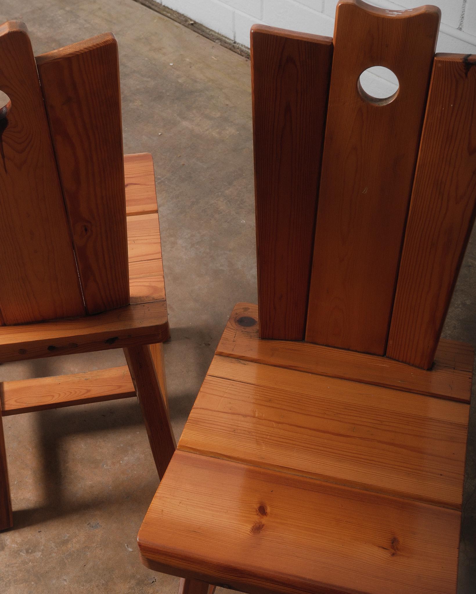 Wood Set of Eight Rustic Alpine-Style Pine Dining Chairs For Sale