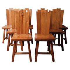 Set of Eight Rustic Alpine-Style Pine Dining Chairs