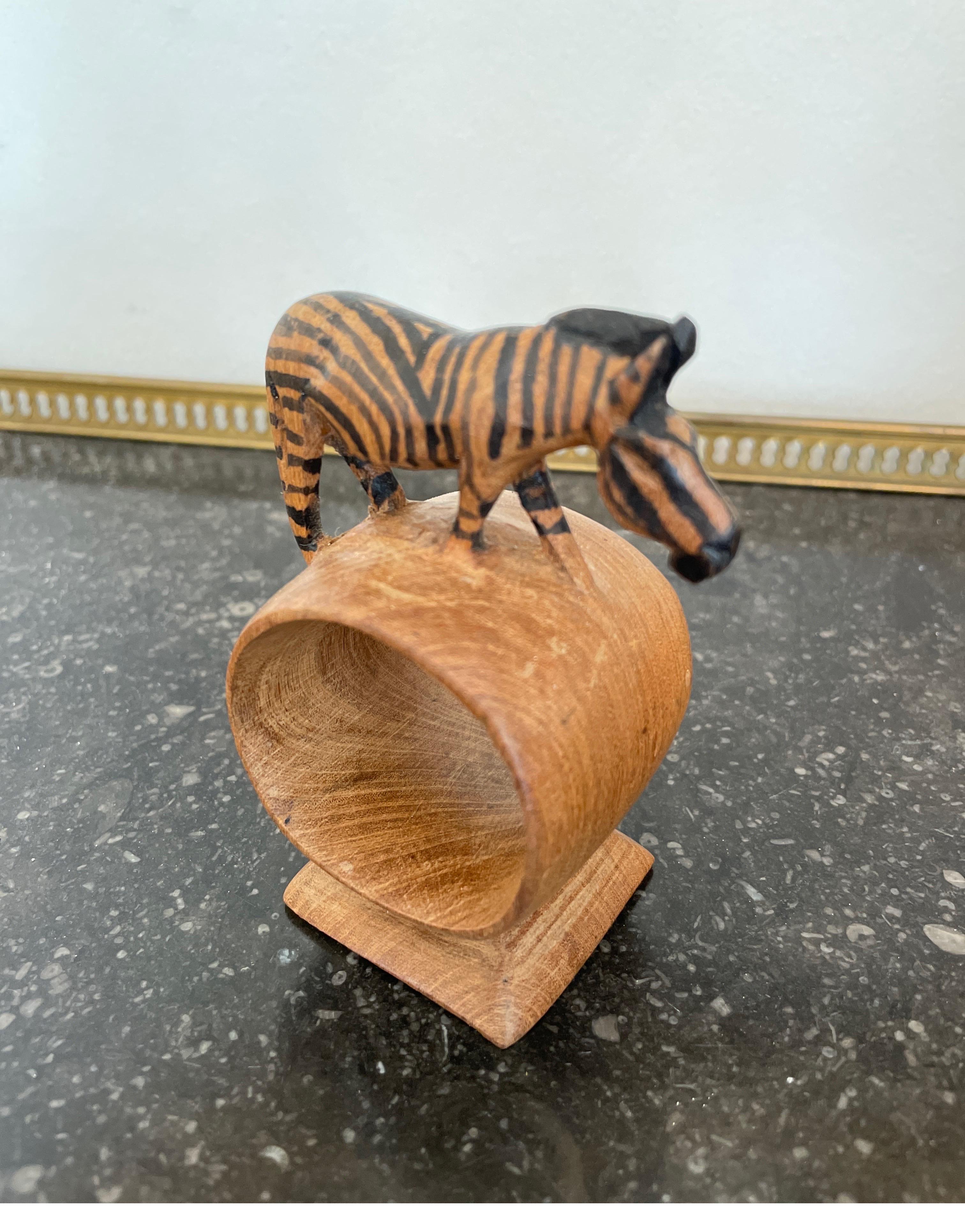 Set of Eight Safari Themed Hand Carved Napkin Rings 5