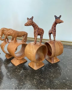 Set of Eight Safari Themed Hand Carved Napkin Rings