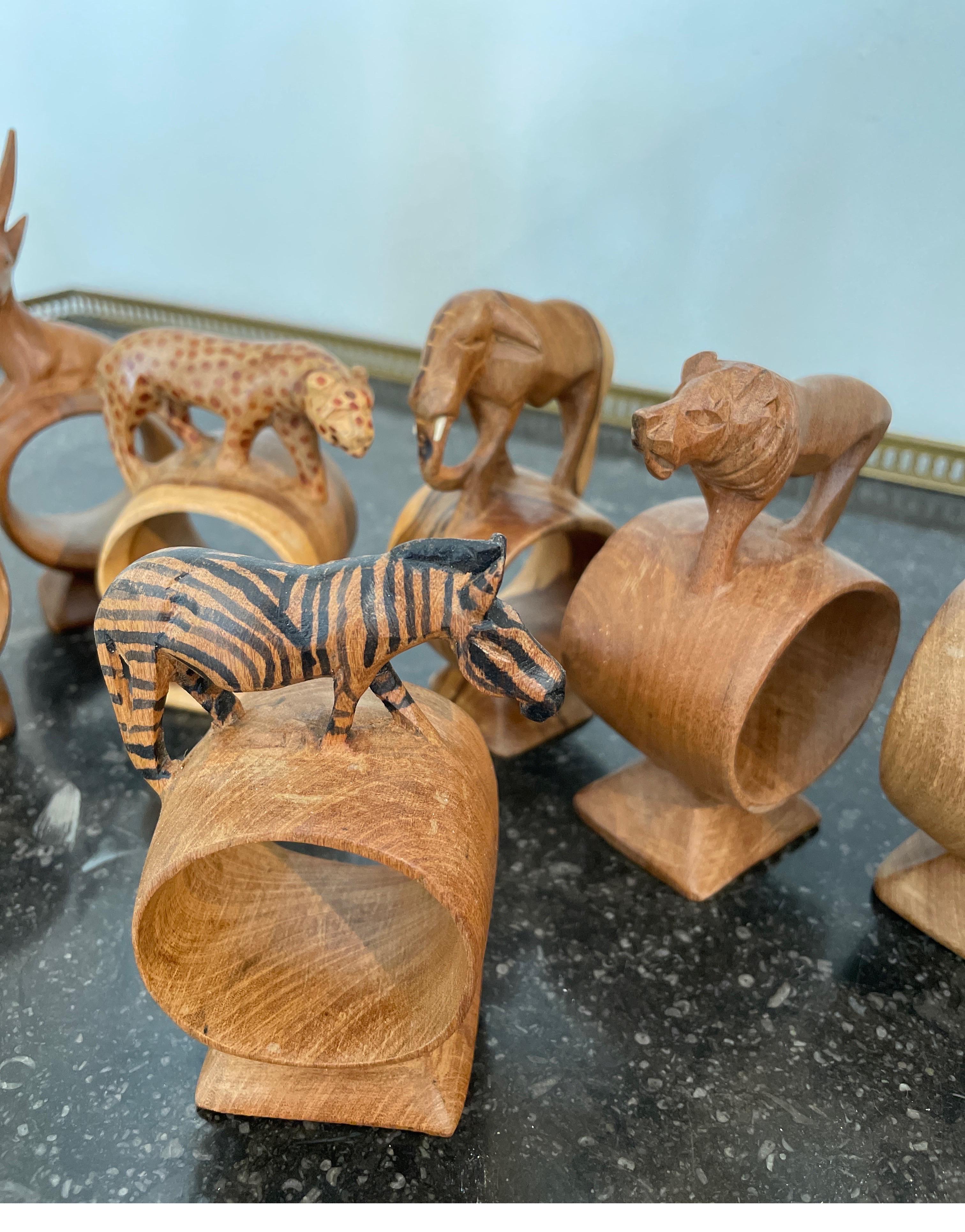 African Set of Eight Safari Themed Hand Carved Napkin Rings