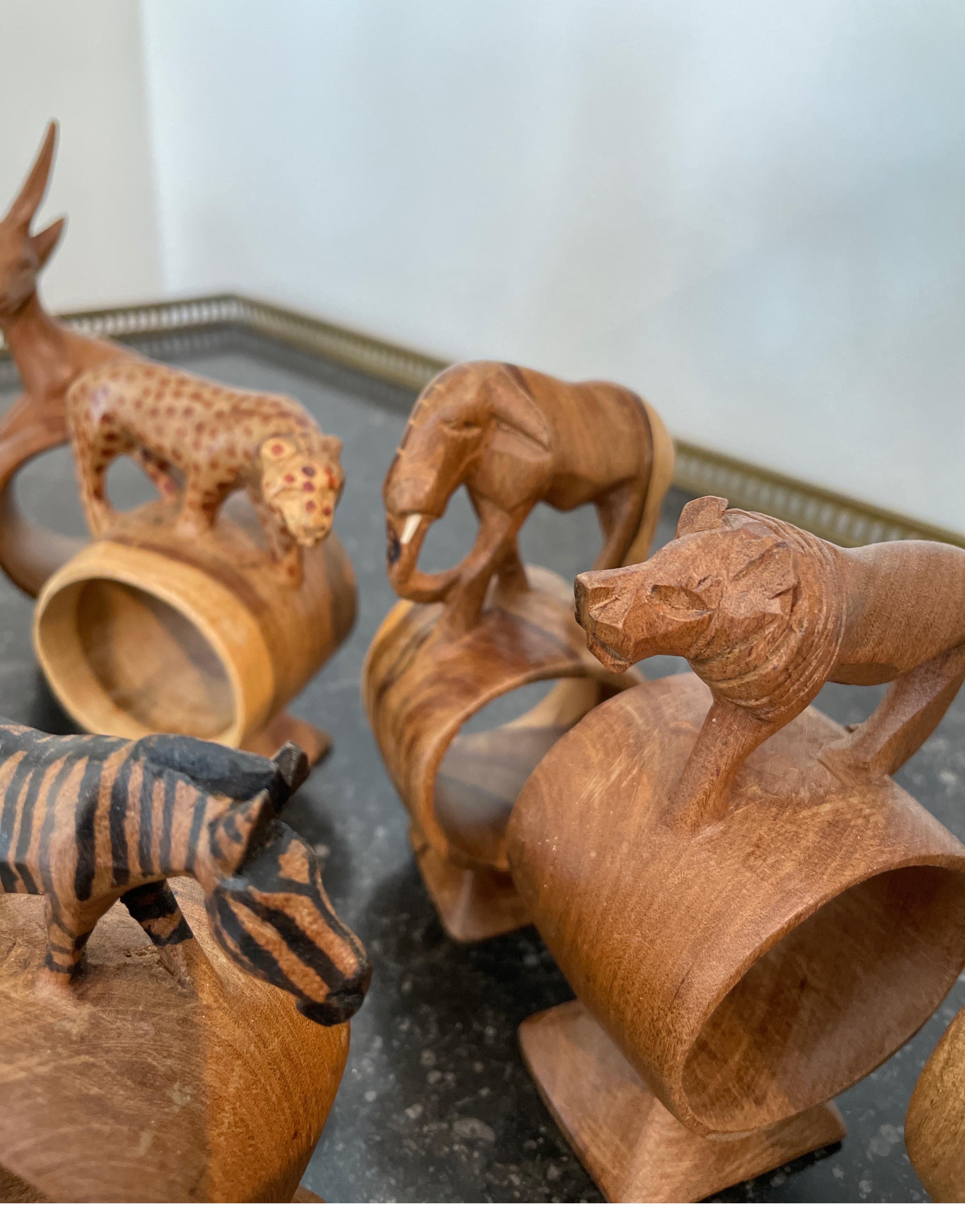 Set of Eight Safari Themed Hand Carved Napkin Rings In Good Condition In West Palm Beach, FL