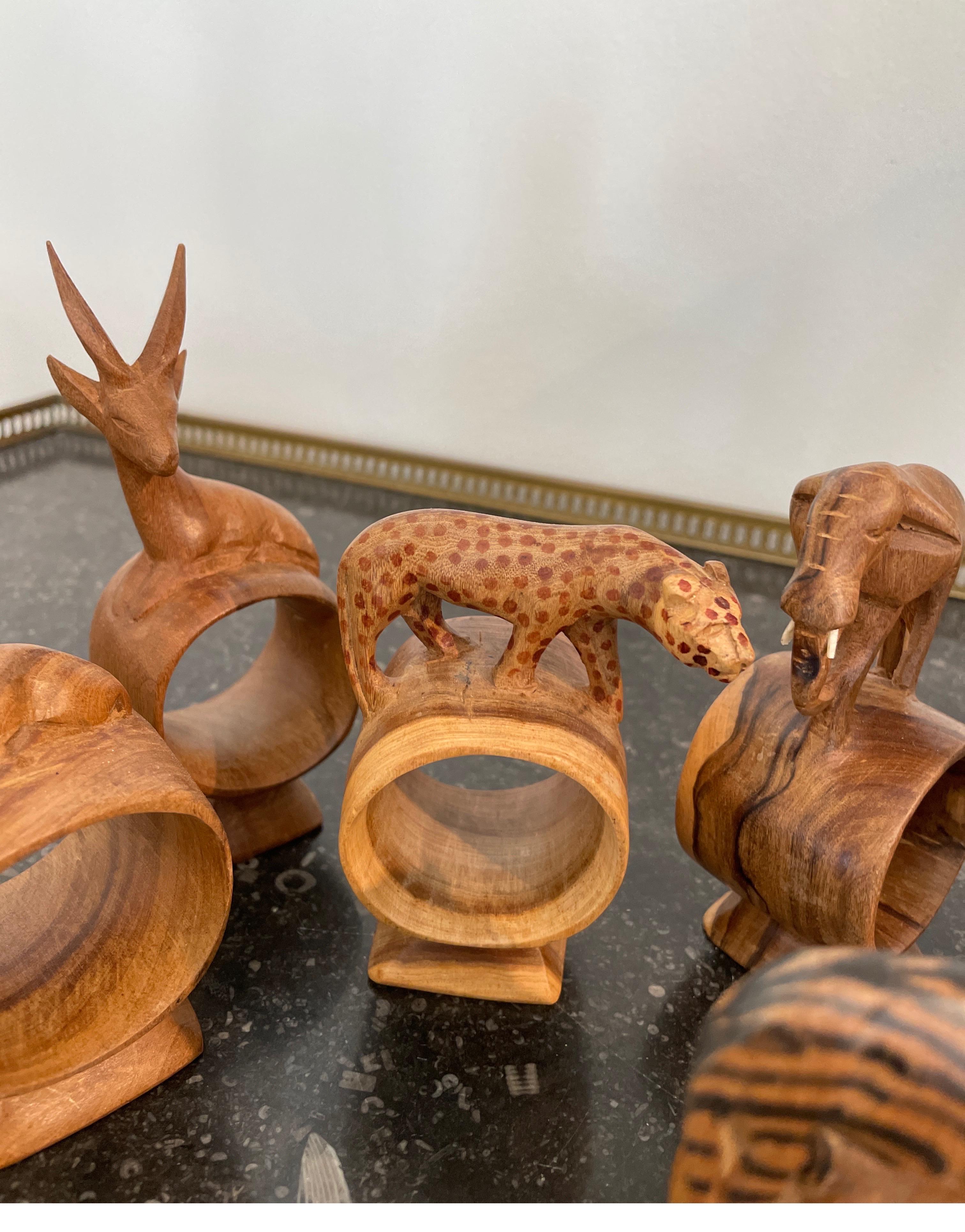 20th Century Set of Eight Safari Themed Hand Carved Napkin Rings