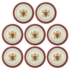 Set of Eight Samson Paris Porcelain Eagle Dinner Plates, 19th century