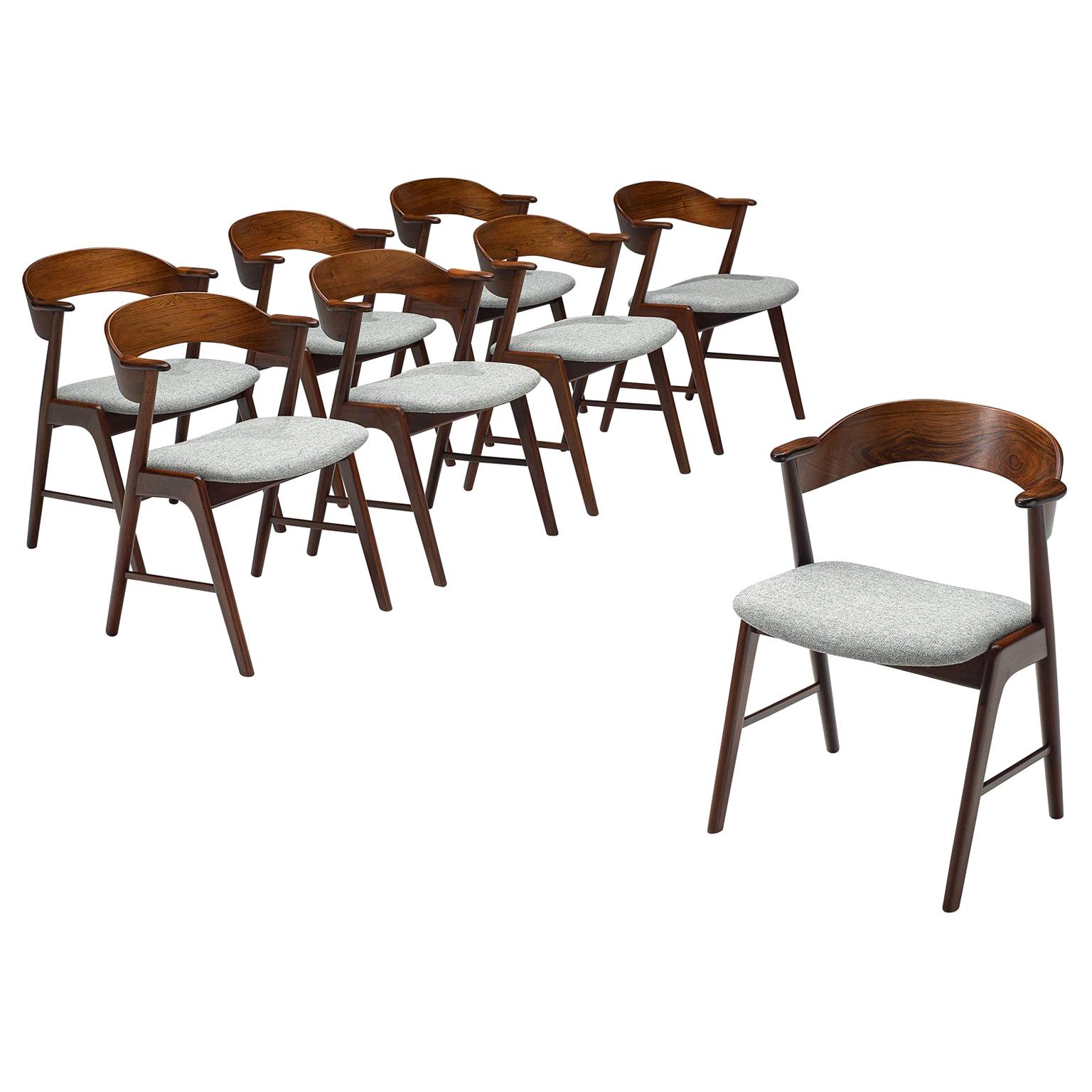 Set of Eight Scandinavian Dining Chairs in Rosewood