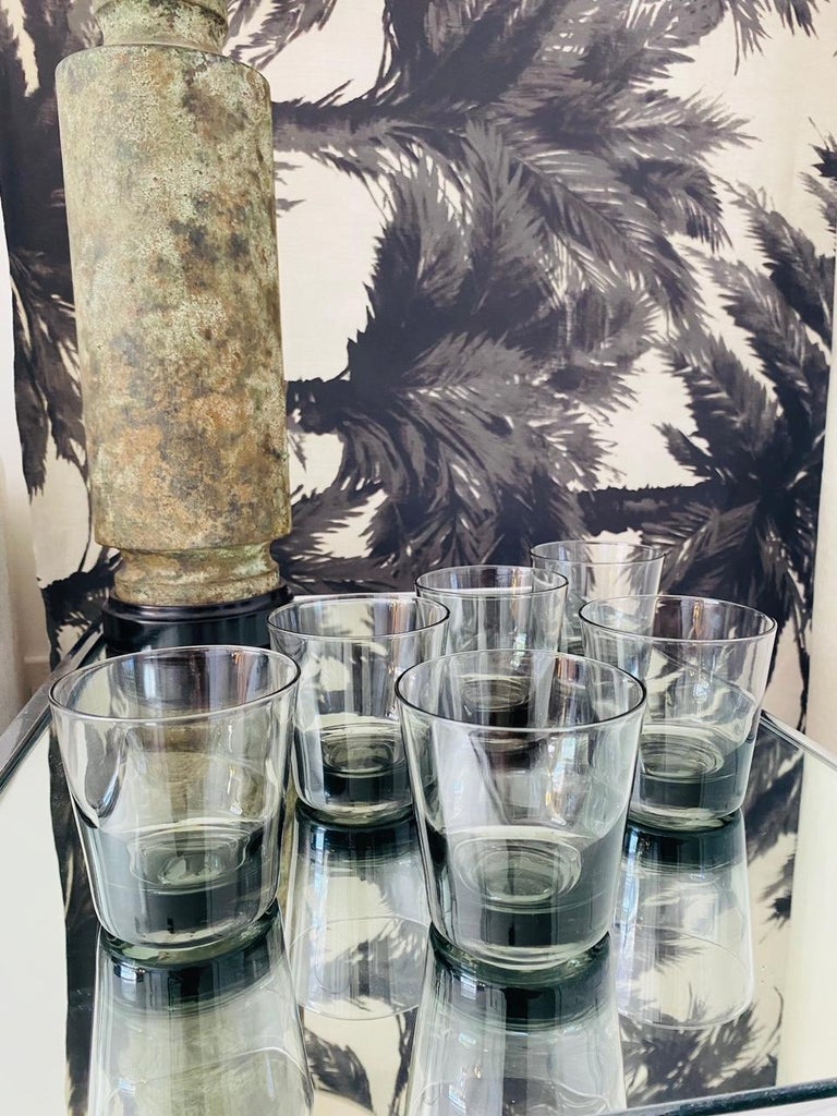 Hand-Crafted Set of Eight Scandinavian Modern Smoked Grey Cocktail Glasses, c. 1960's For Sale