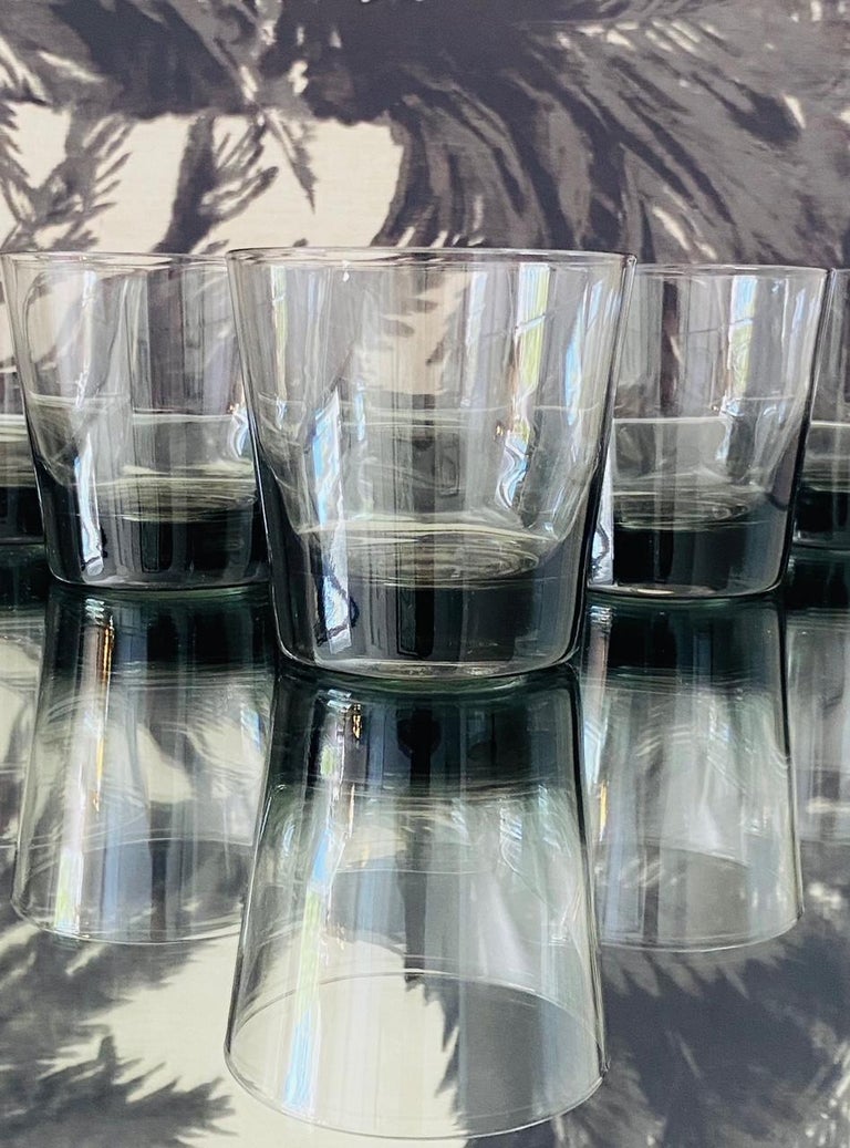 Blown Glass Set of Eight Scandinavian Modern Smoked Grey Cocktail Glasses, c. 1960's For Sale